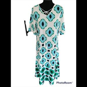 Tie front, v neck,short sleeved, loose fit pattern maxi dress, size M